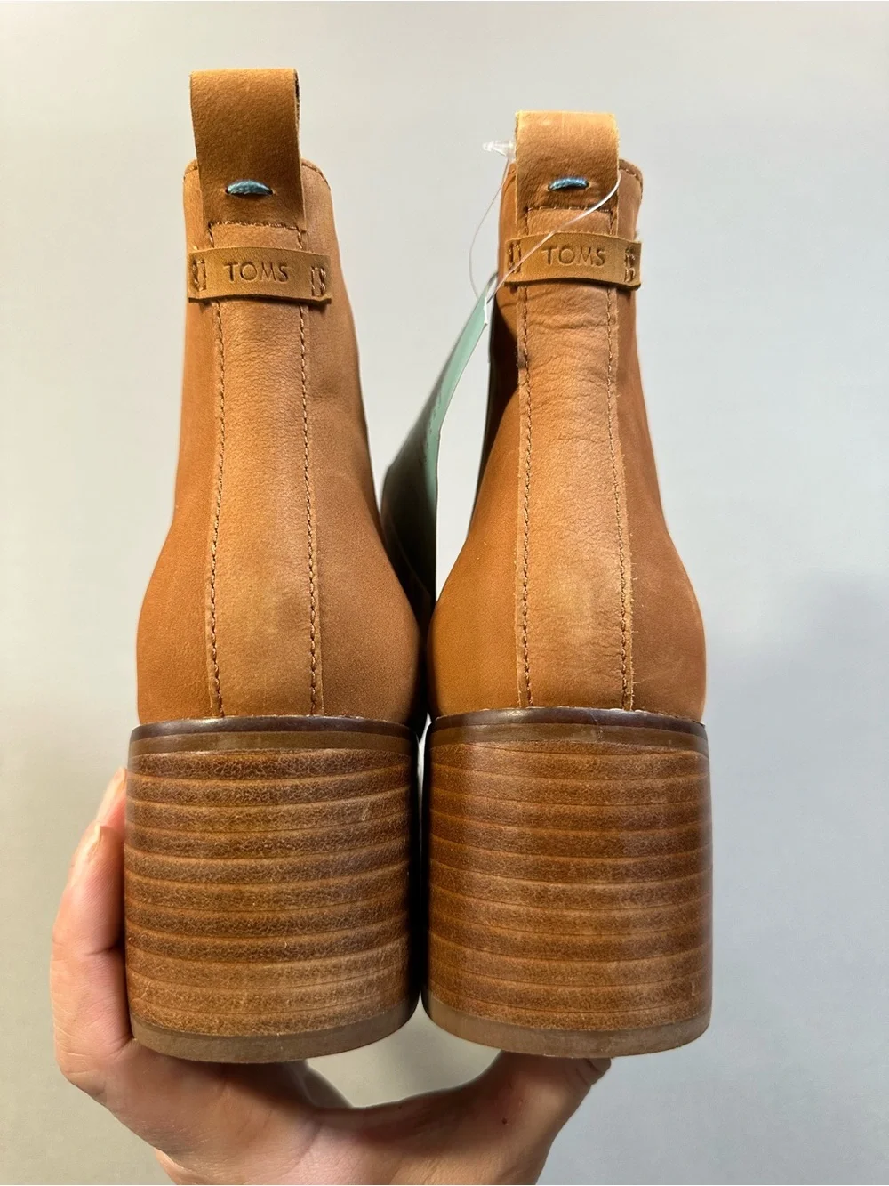 NWT Toms Esme Slip-On Boot, Stacked Heel, Tan Leather - Womens 7